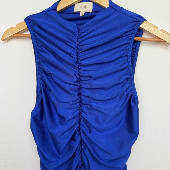 Anthropologie En Elly Ruched Mock Neck Tank Royal Blue Size Small (S) - Picture 5 of 10